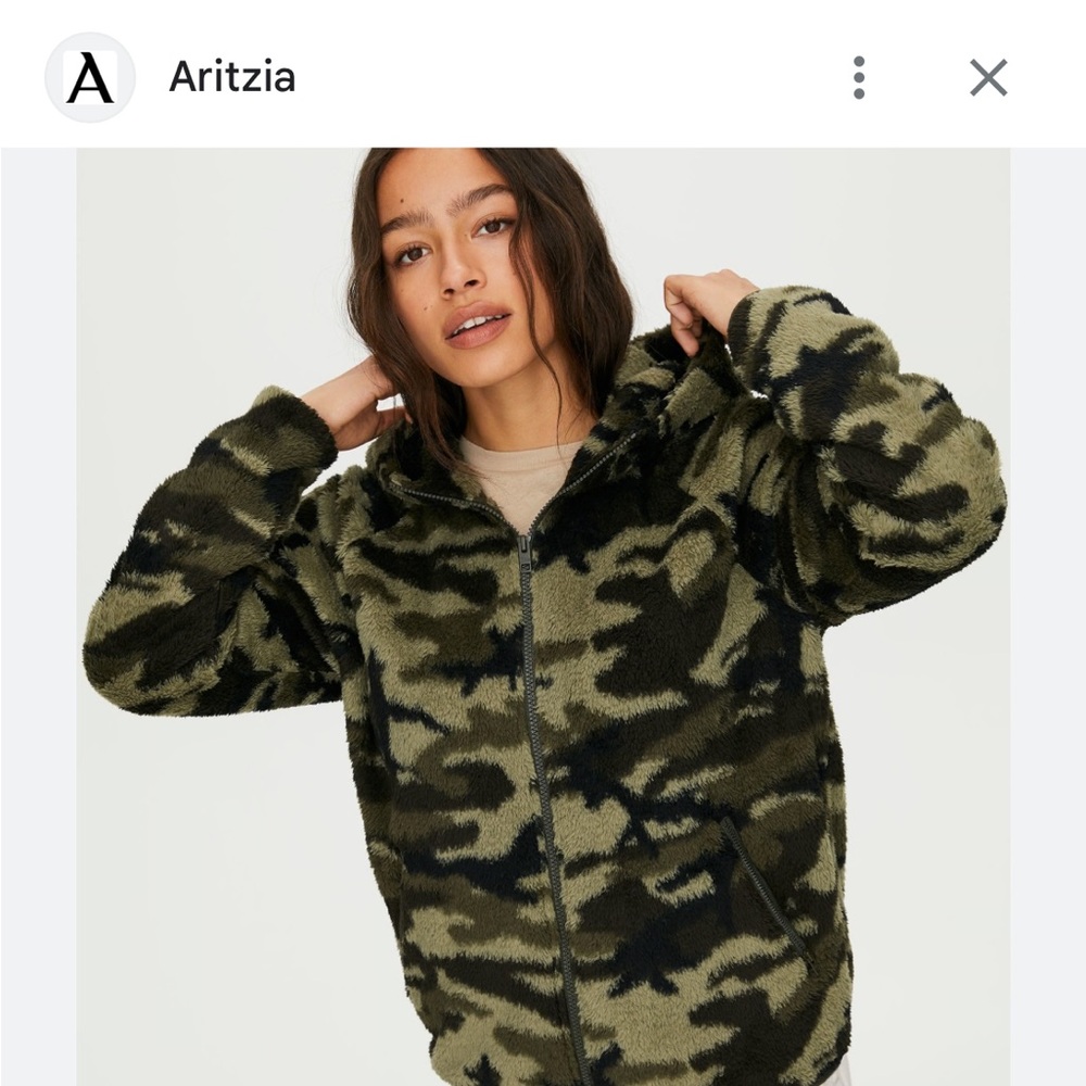 Sunday Best Olive & Black Camouflage Fleece Zip-Up Jacket aritzia XXS